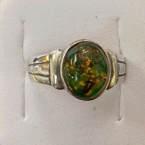 AMBER 925 STERLING SILVER ENGAGEMENT RING BALTIC SIZE 8 COGNAC SIZE 7 1/2